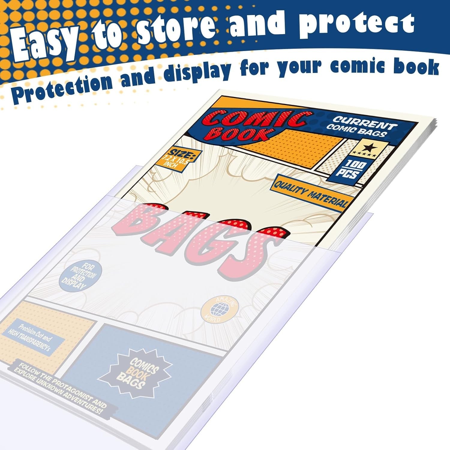 Reusable Comic Book Sleeves – 100 Pack of Acid-Free Clear Bags 7.2 x 10.5 Inches