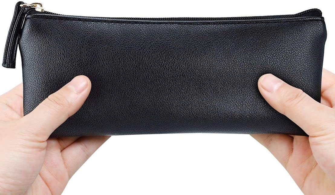 MROCO PU Leather Pencil Case, Small Zipper 7.3 x 3.2 x 0.5 inches, Black