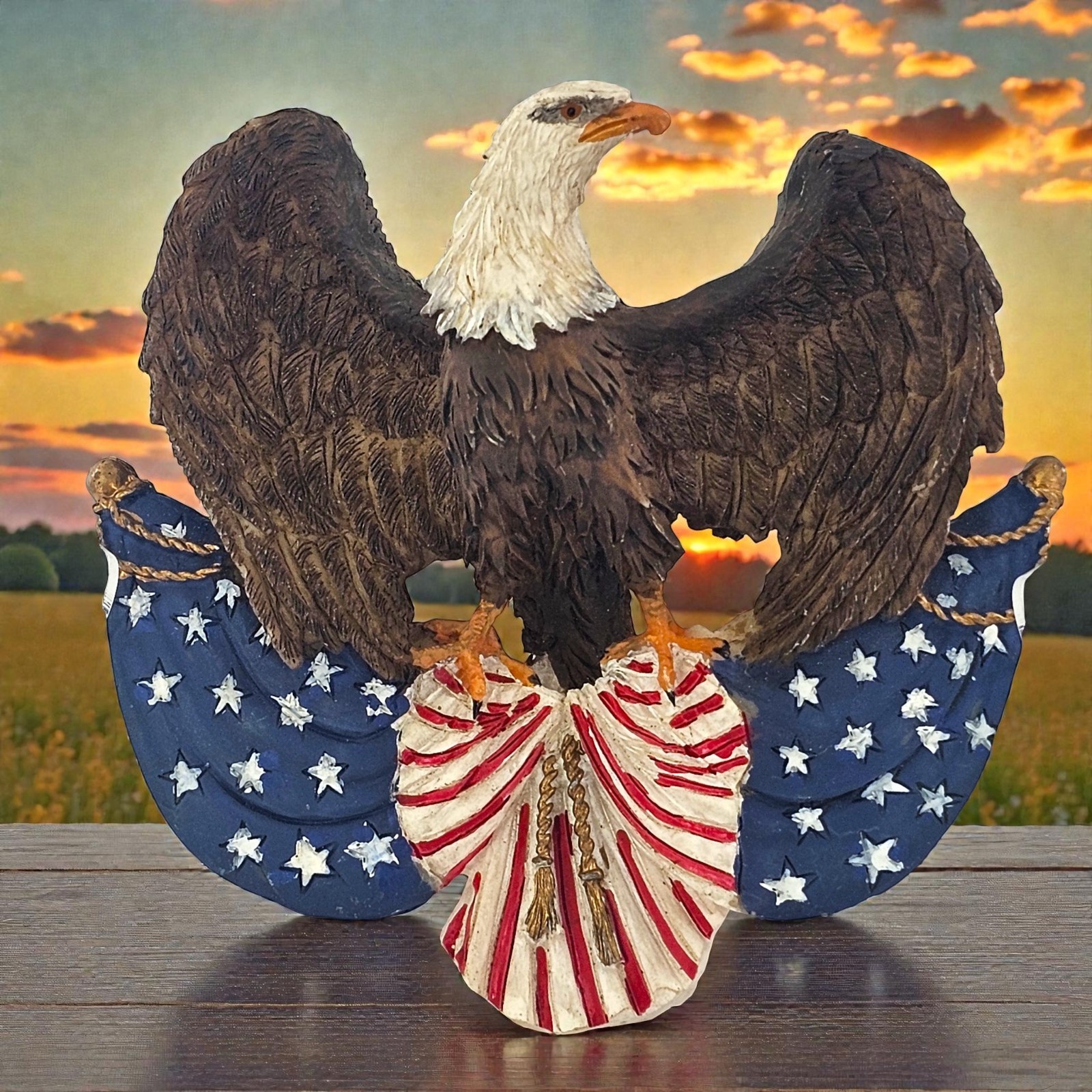 VTG Patriotic Bald Eagle Christmas Ornament USA Resin American Flag Swag HTF