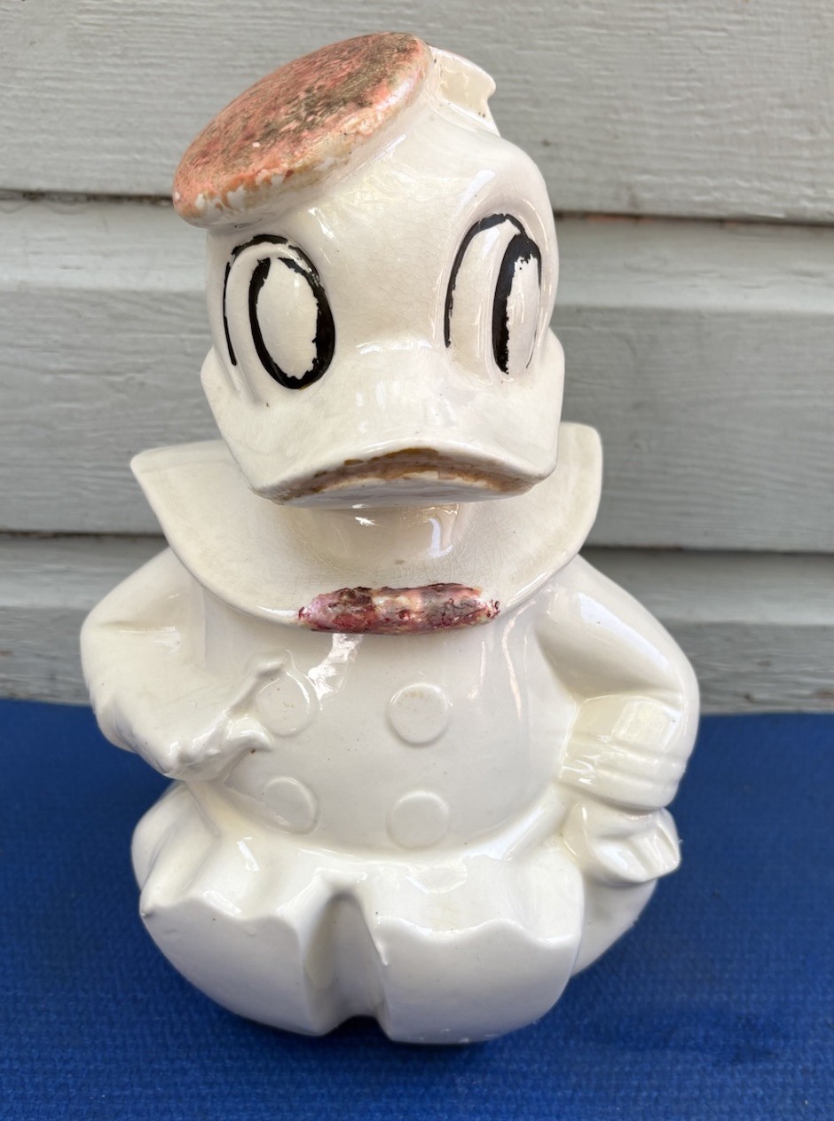 Vintage 1940s Regal China Walt Disney Donald Duck Ceramic Cookie Jar 2 Pc USA