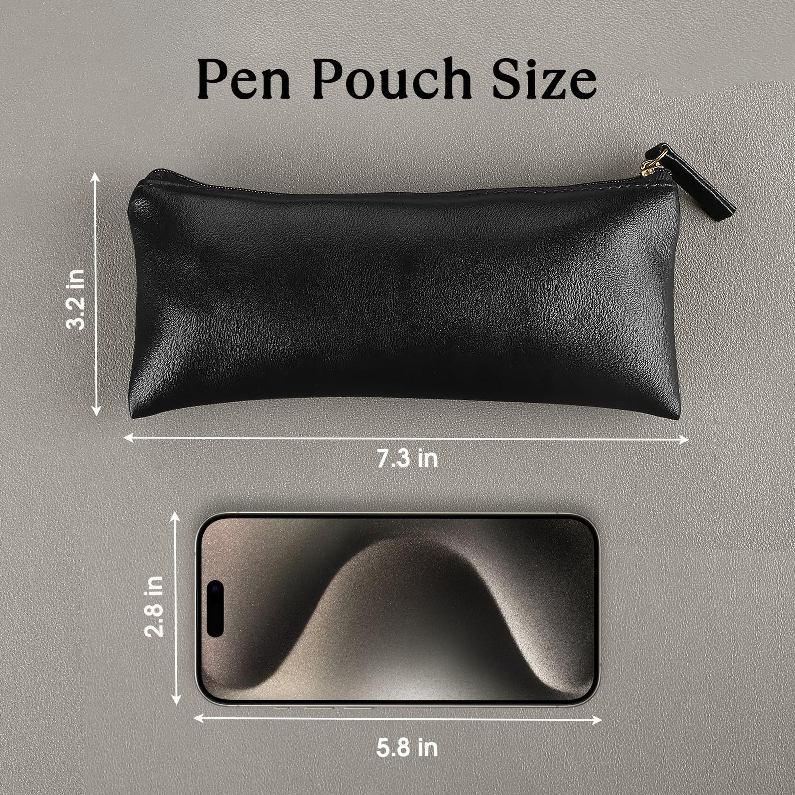 MROCO PU Leather Pencil Case, Small Zipper 7.3 x 3.2 x 0.5 inches, Black