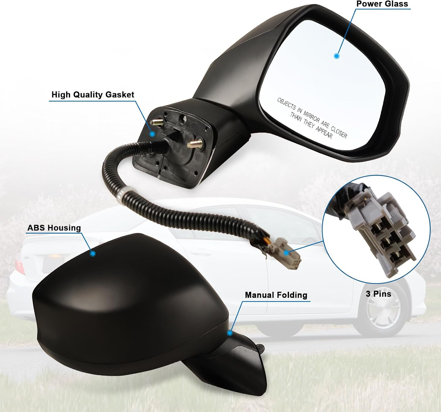 Right Passenger Side Mirror Fits 2012-2015 Honda Civic with Power Glass 丨Non-Hea