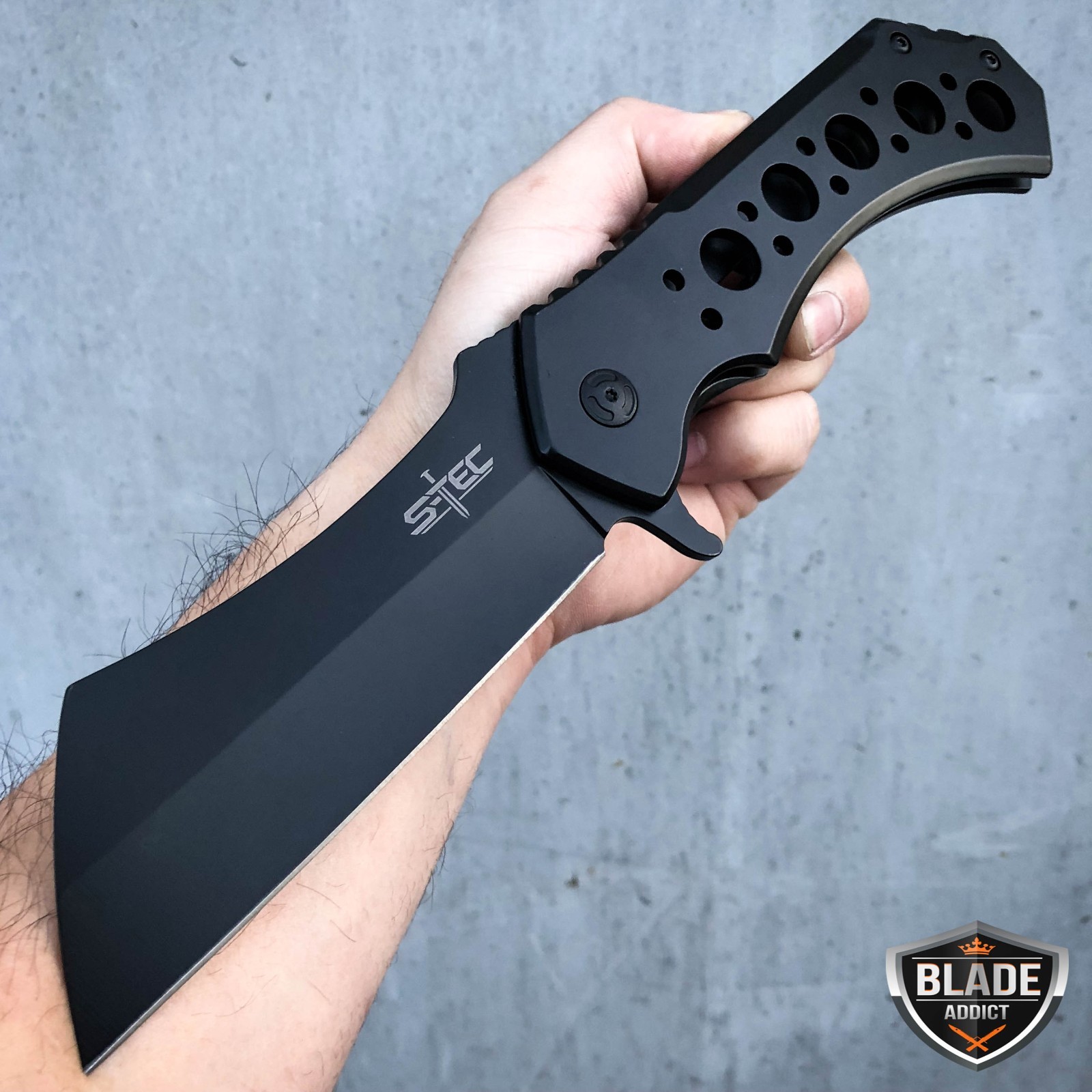 12″ GIANT TACTICAL Assisted Open Pocket Knife CLEAVER RAZOR FOLDING Blade BLACK