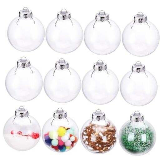 12 Pack Clear Plastic Fillable Ornament Ball 3.15”/80mm for 3.15 inches