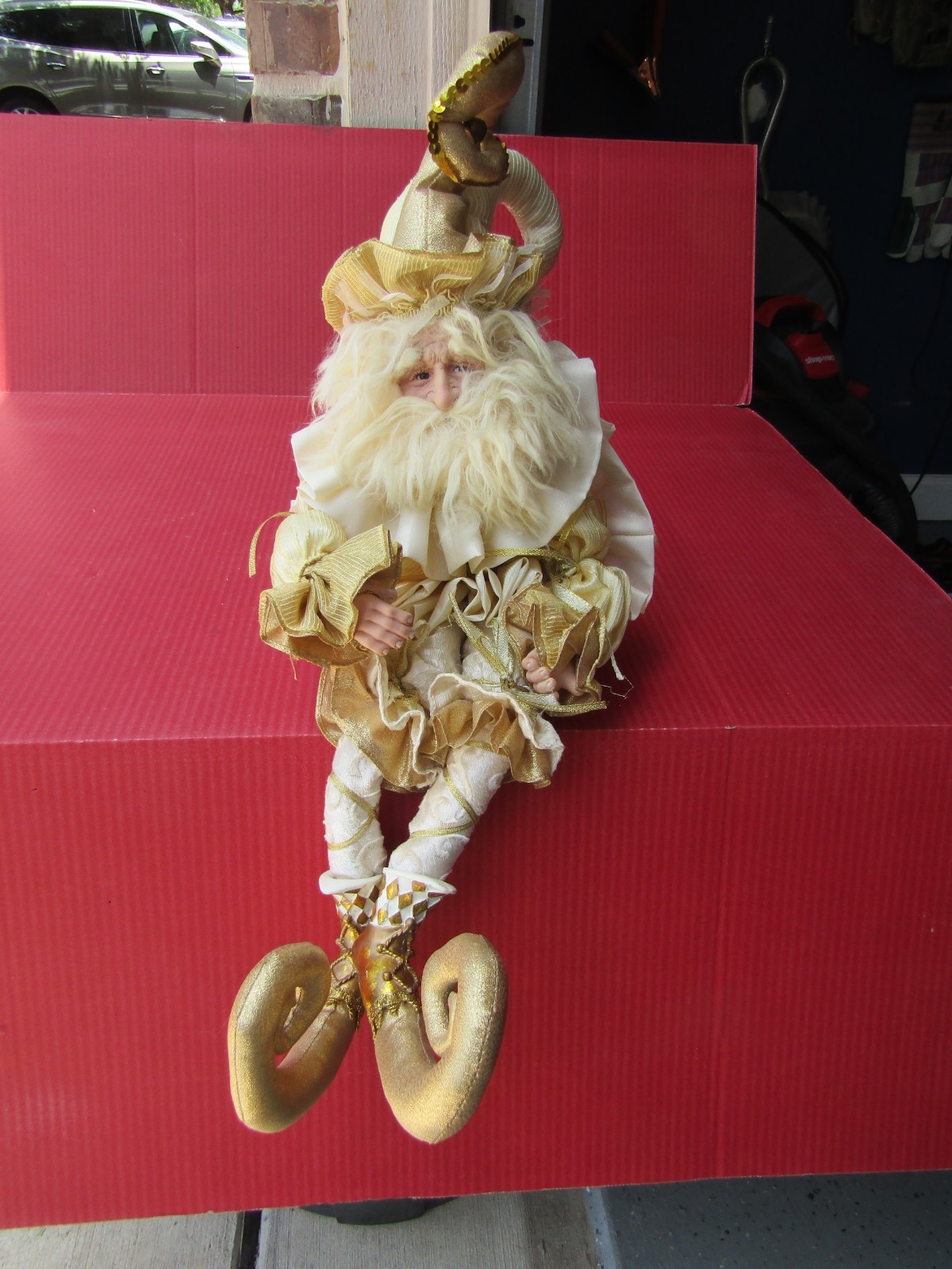 CHRISTMAS DECOR Santa Fairy Porcelain Mark Roberts Mantel Sitting Cap & Bells