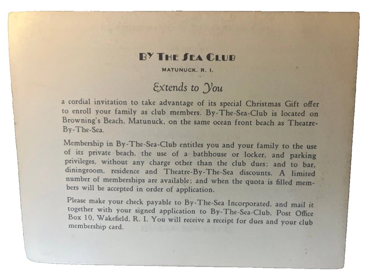 Vtg 1936 By-The-Sea-Club Matunuck RI Christmas Brochure Ephemera Theatre SCARCE