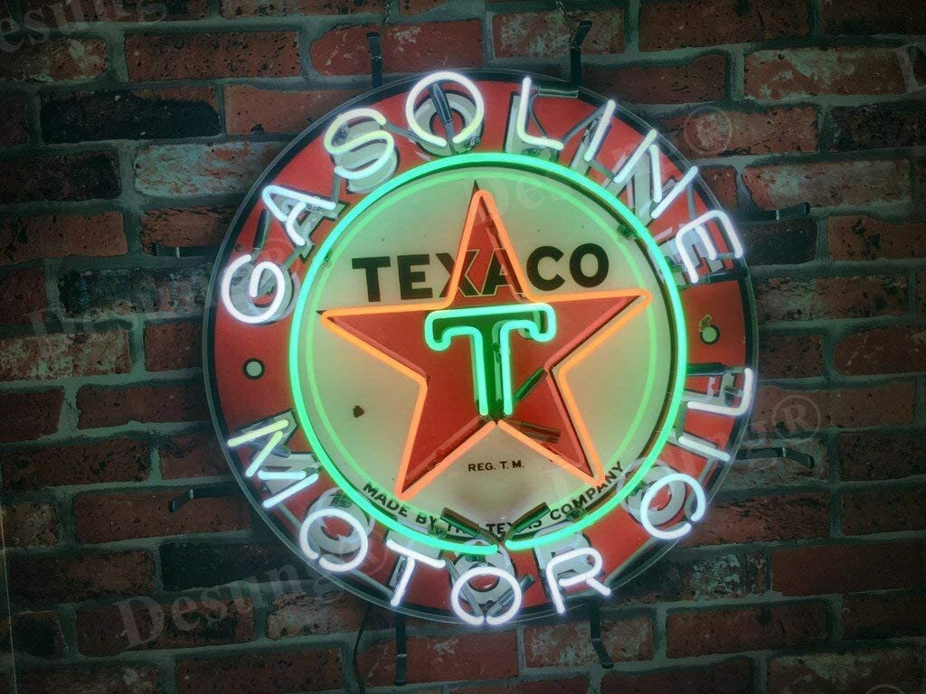 New Texaco Gasoline Gas Neon Light Sign Lamp Artwork Real Glass Wall Bar 24″x24″