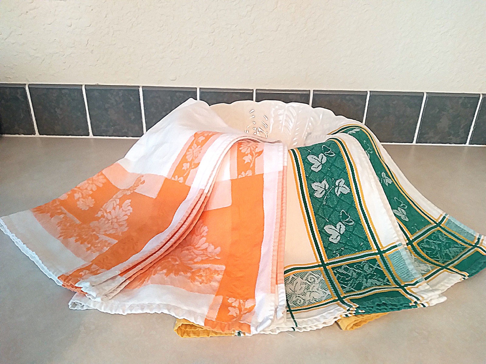 4 Cotton Floral Dish or Tea Towels in Farmhouse/Cottage Style, Vibrant Colors