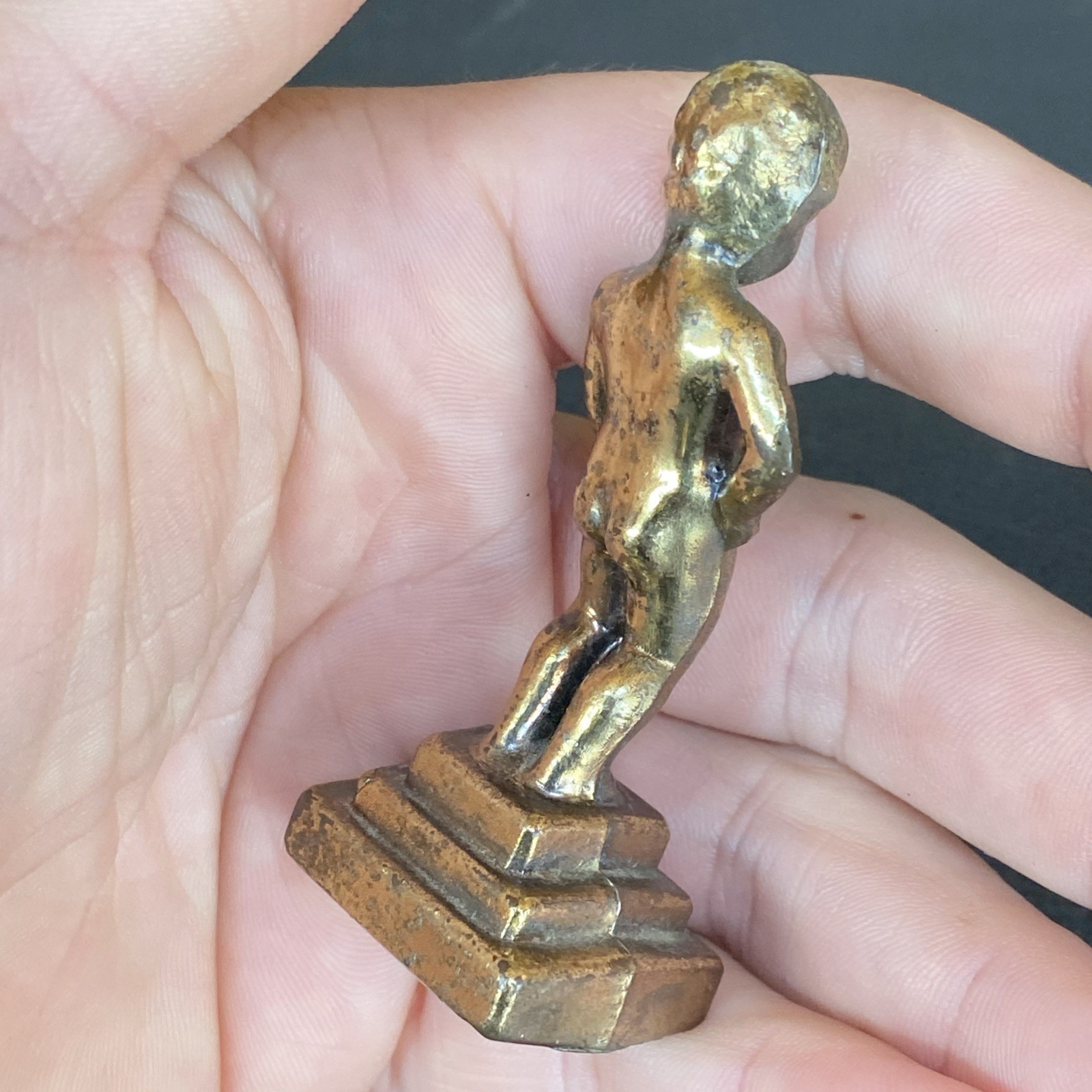 Vtg SMALL Cast Pot Metal FIGURINE STATUE Bruxelles PEEING BOY OF BRUSSELS 3”