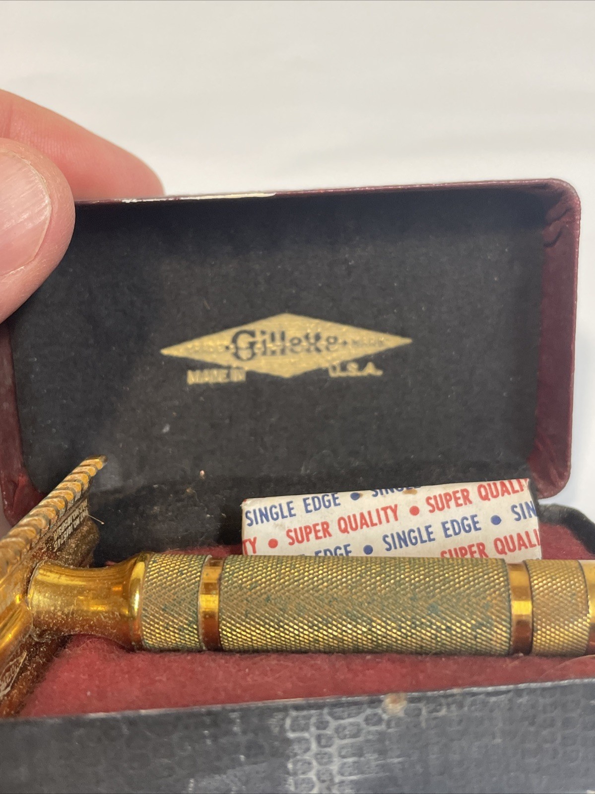 1930 Era Gold Tone Boxed Gillette Long Comb Vtg Double Edge Safety Razor Mens