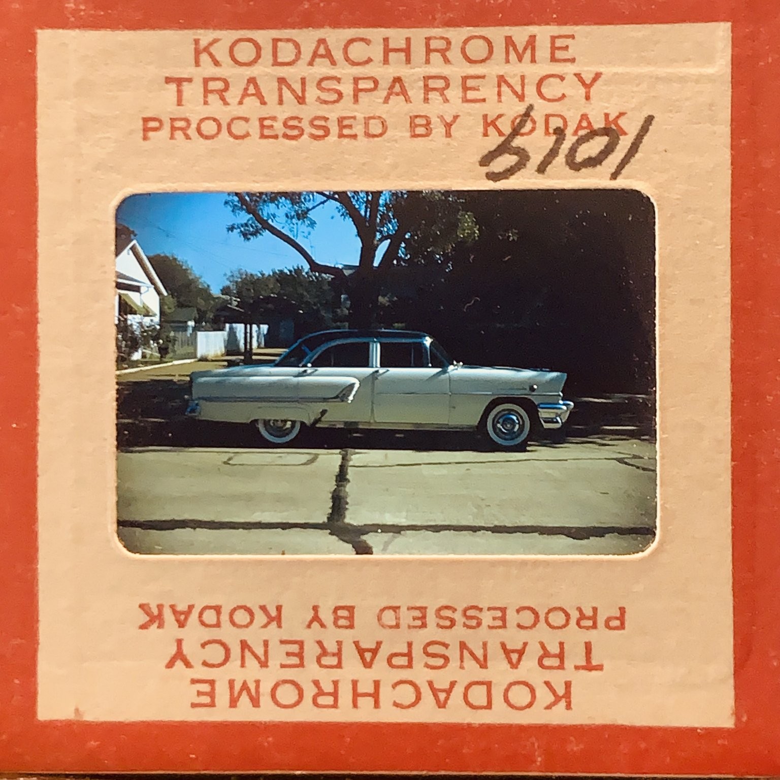 Vintage 35mm Kodachrome Slide 1950s Classic Car Auto Street Scene Mid-Century