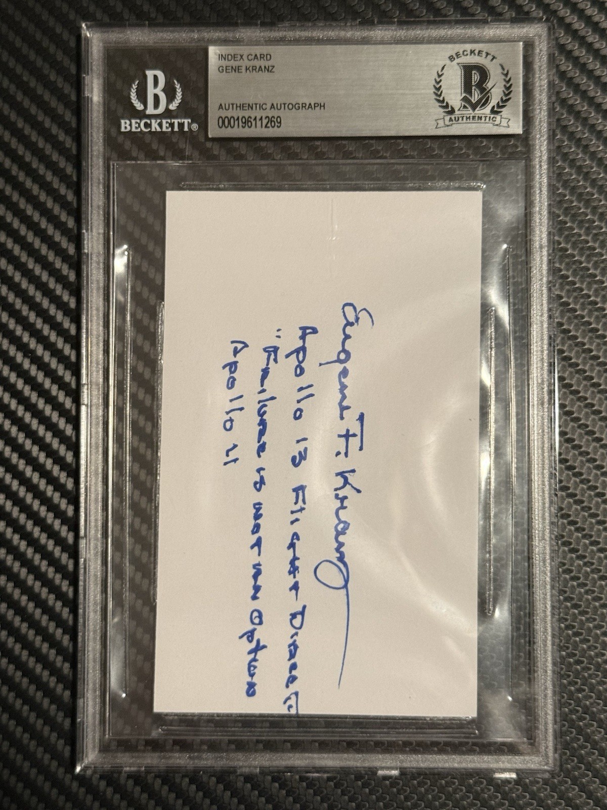 Gene Kranz Signed Index Card BAS Apollo 11 Apollo 13 Failure Not Option