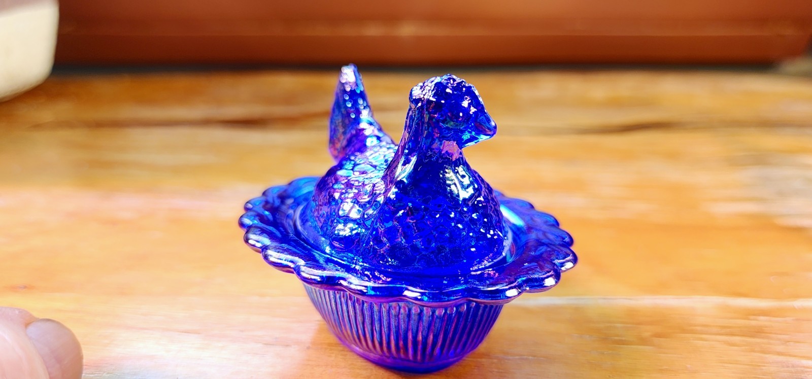 Chick Salt On Wide Mosser Cobalt Blue Carnival Chicken 2.75″d x 2.25″h