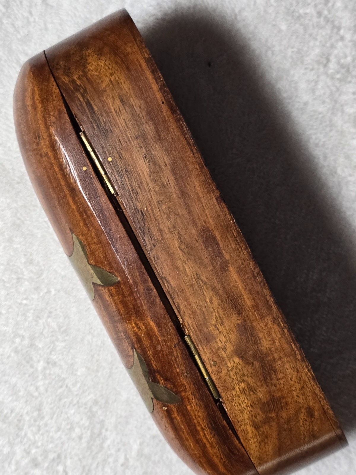 Vintage 1950’s Polished Wood Trinket Box with Brass Inlay Made in India