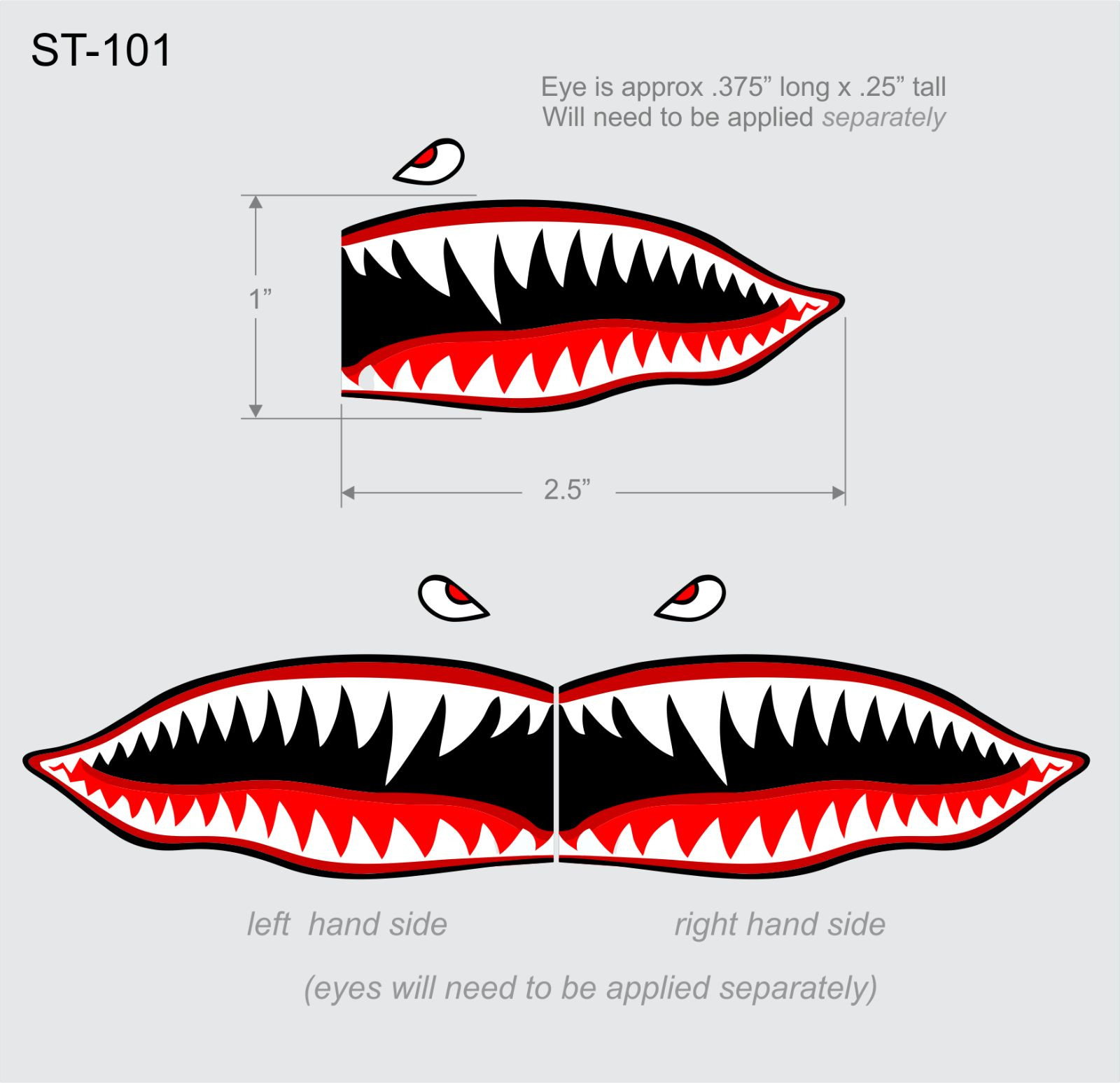 # Flying Tigers shark teeth decal 1″ t x 2.5″ WWII plane canoe stickers airplane