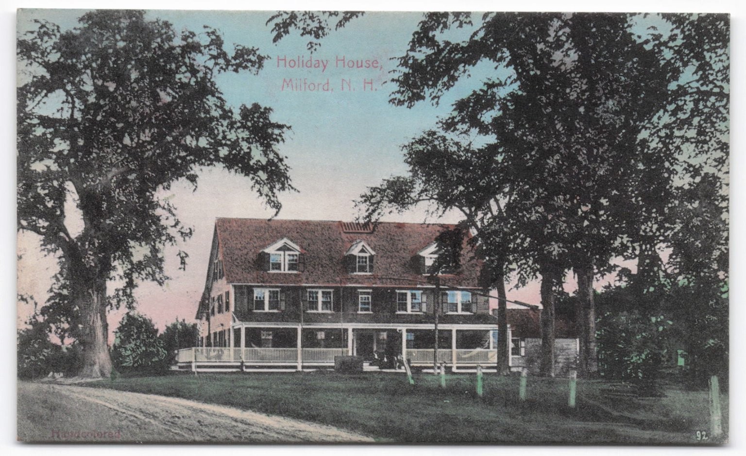 VTG 1909 Handcolored Postcard Holiday House Milford NH Vernon VT Postmark L&D