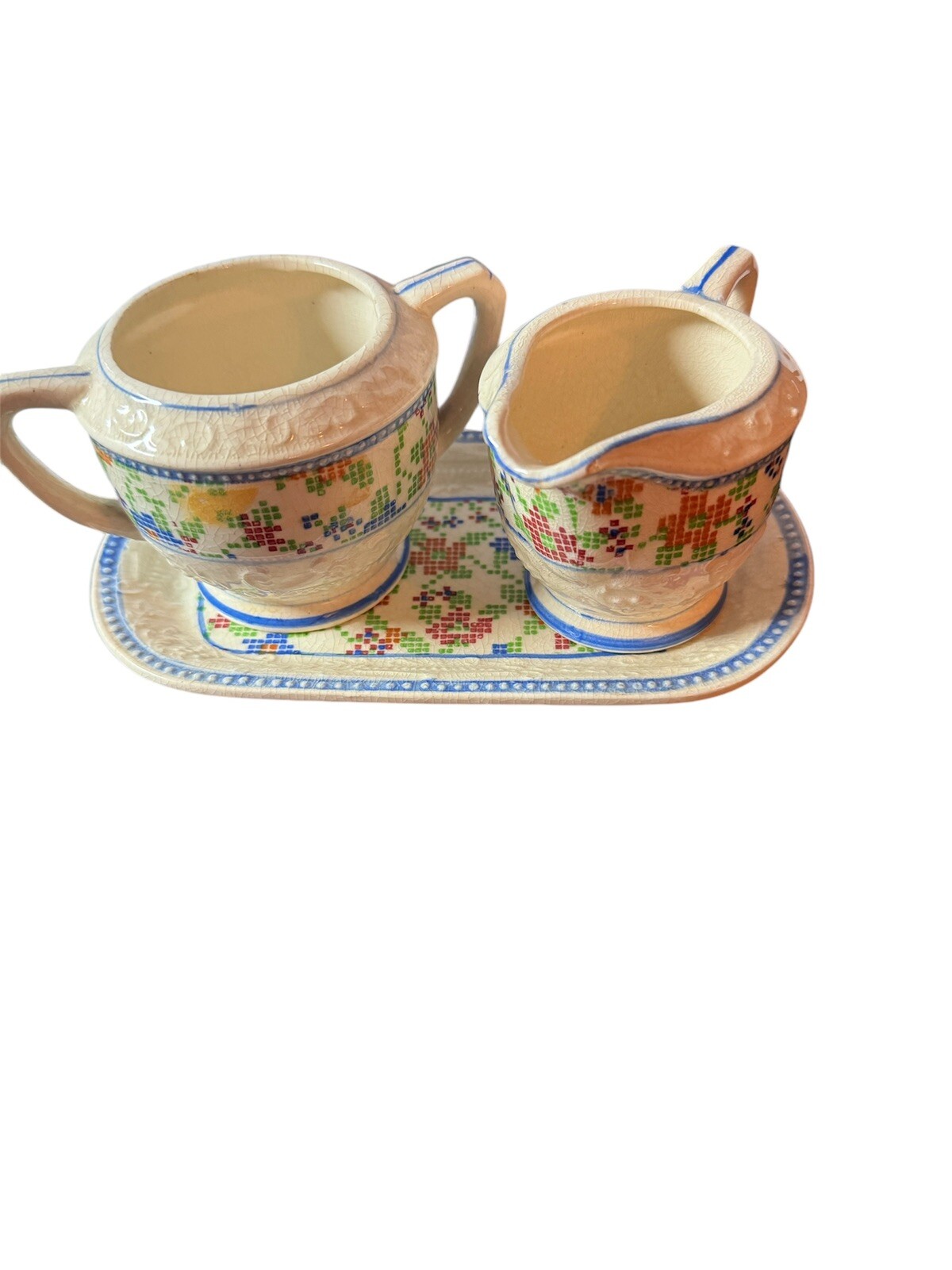 vintage japanese creamer and sugar set on trey