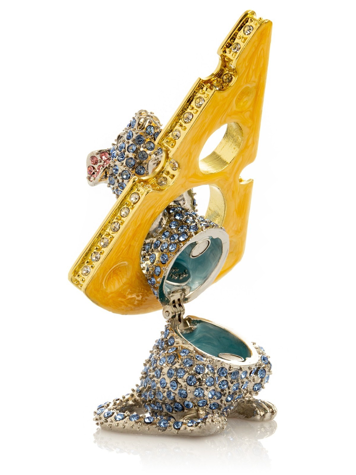 Keren Kopal Mouse with cheese Trinket box Decorated with Austrian Crystals