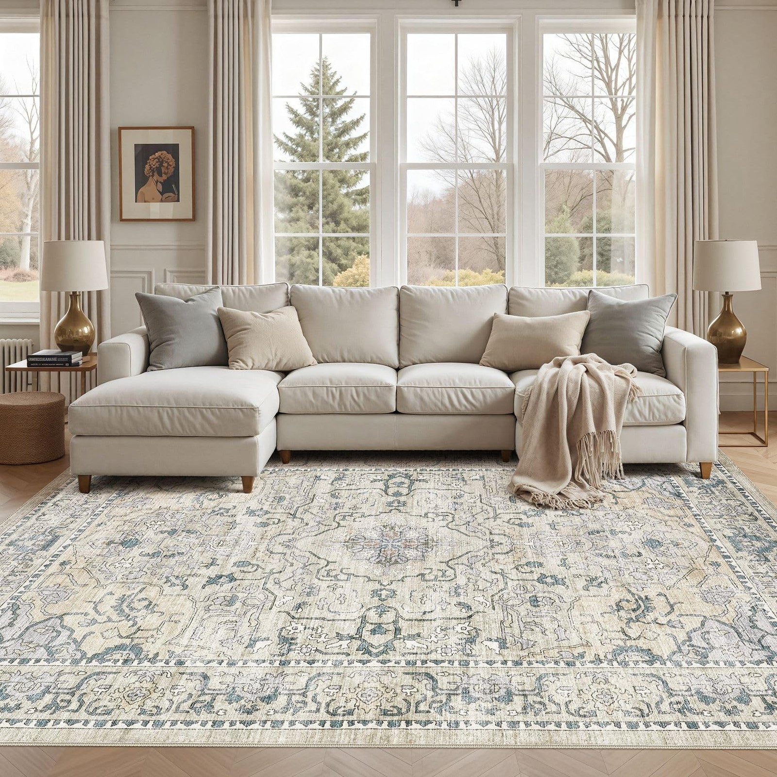 cotiled 5×7 Area Rugs Large Washable Rugs for Living Room Soft Non-Slip Backi…