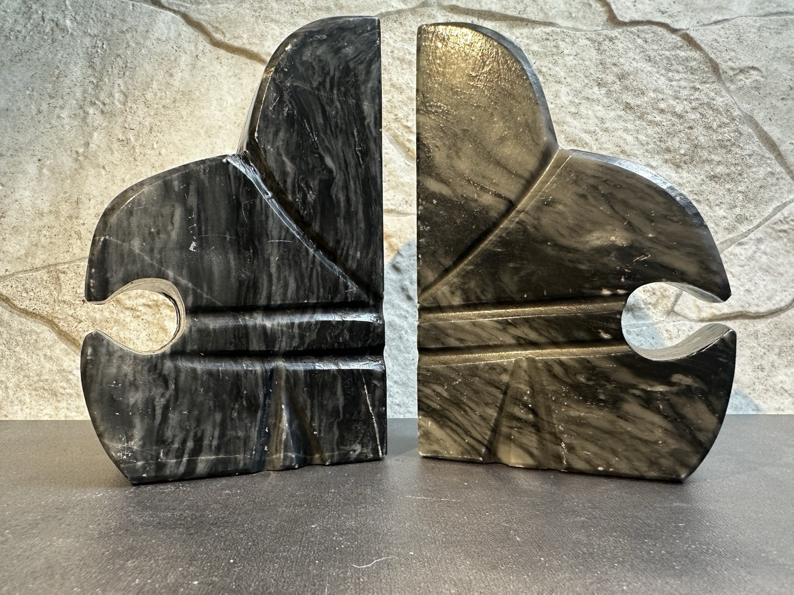 Marble Abstract Black and White Bookends Pair 6″ Asymmetrical Decorative Art