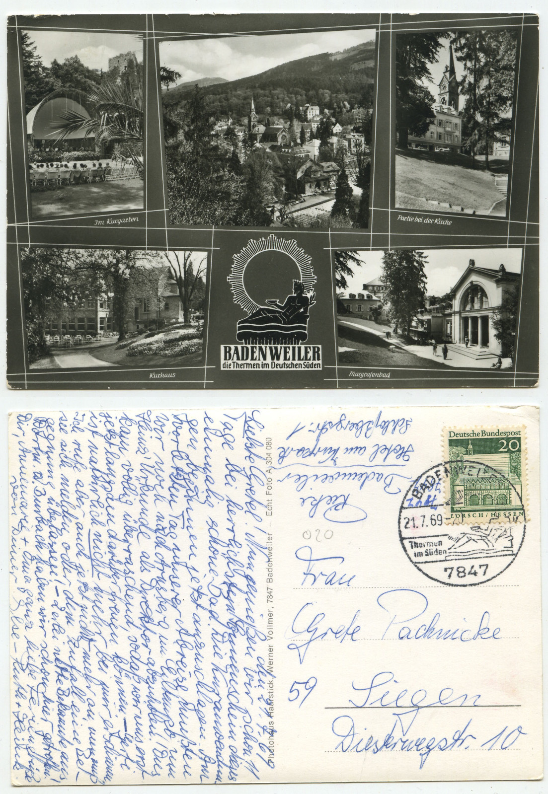 14879 – Badenweiler – postcard, special postmark 21.7.1969