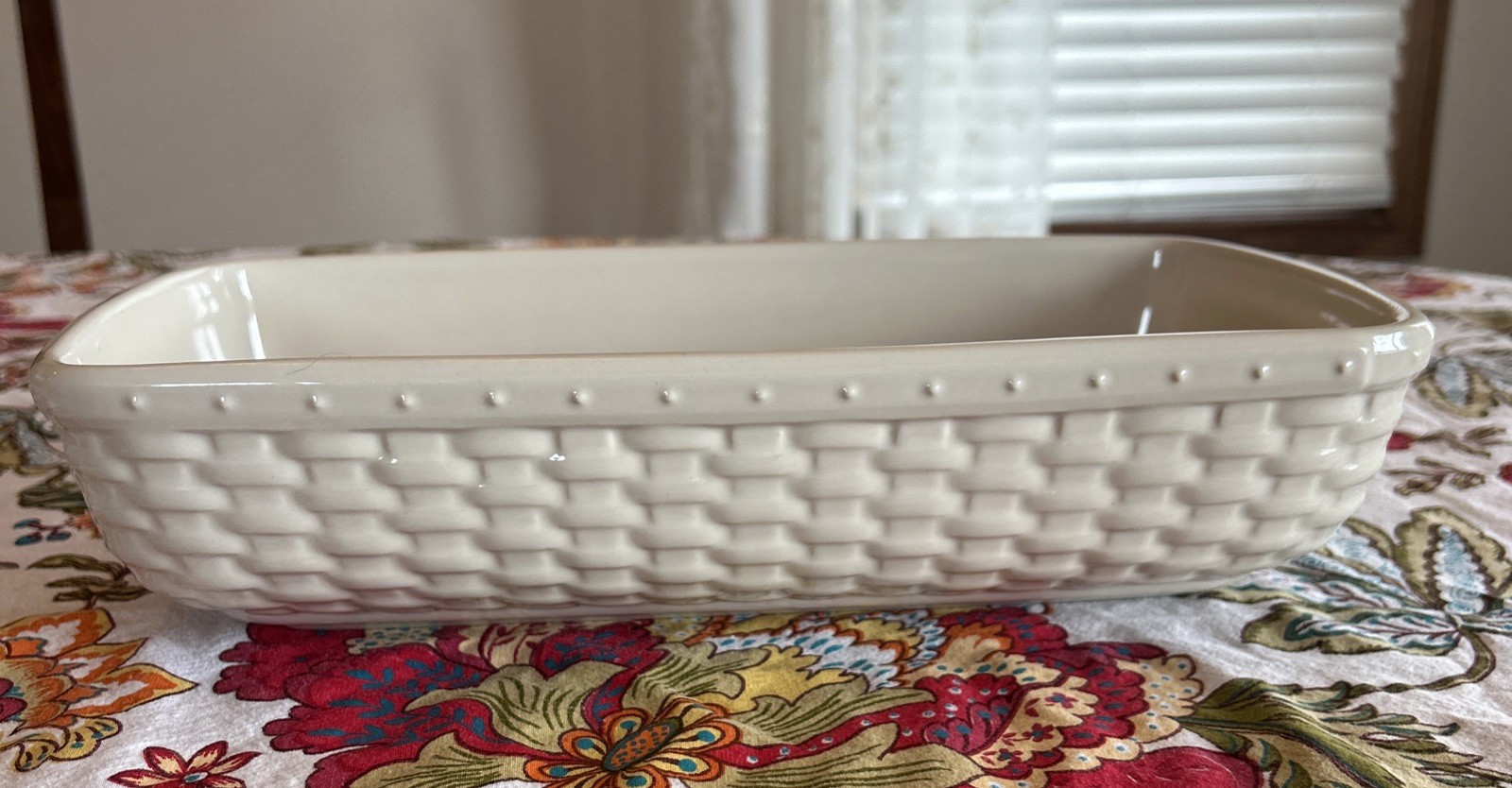 Rare Longaberger Woven Traditions Dish Rectangular Baker 12.5″ x 6.5″ Ivory