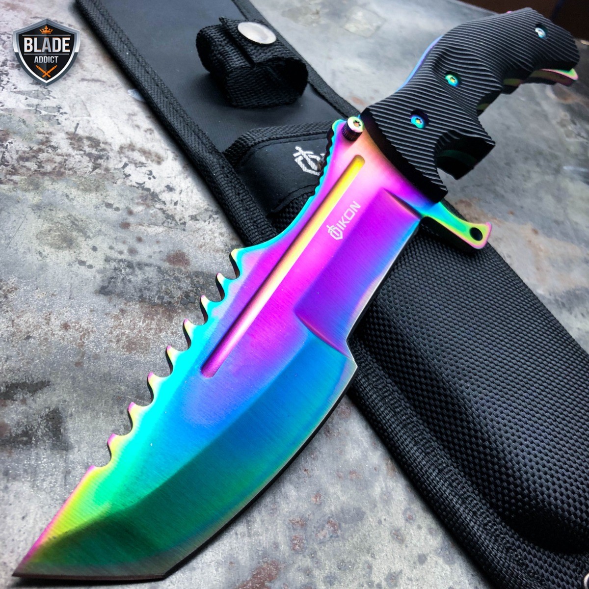 11″ CSGO Tactical HUNTSMAN Tracker FIXED Blade Survival Bowie Knife RAINBOW FADE