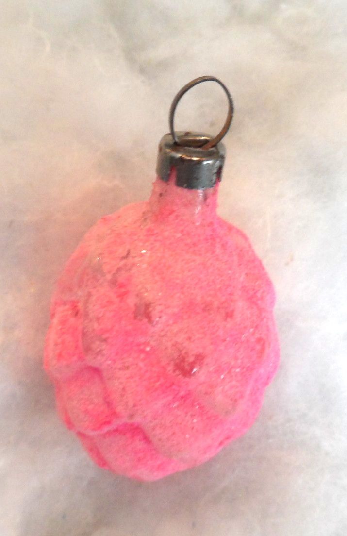 Vintage Christmas Ornament – PINK BUMPY BERRY UNSILVERED FEATHER TREE- 2″