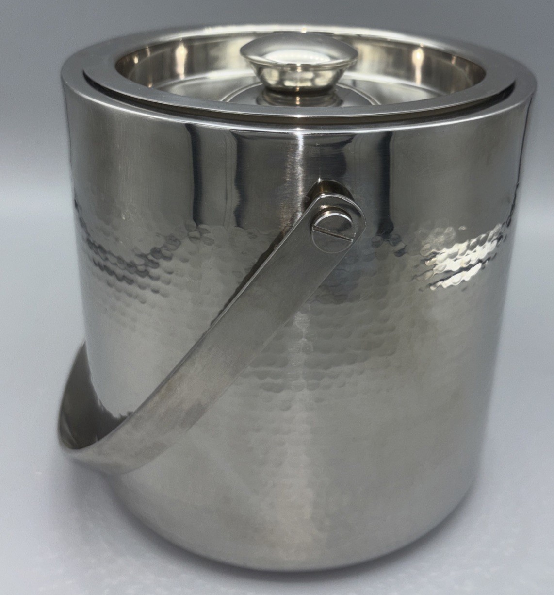 Godinger Hammered Stainless Steel Ice Bucket with Handle & Lid Double Walled