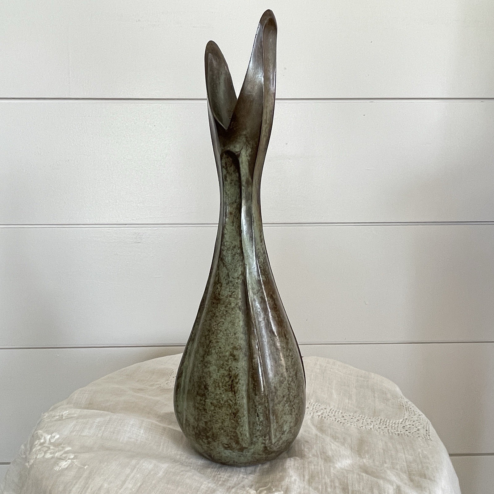 Solid Brass Copper Bronze? Sculptural Swing Vase 12” Perfect Patina RARE- India