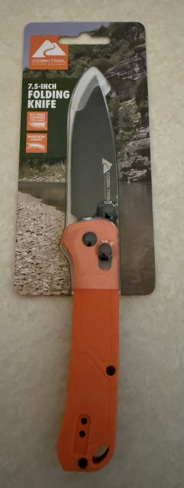 Ozark Trail 7.5 inch Slide Lock Folder Folding Knife with D2 Blade Belt Clip