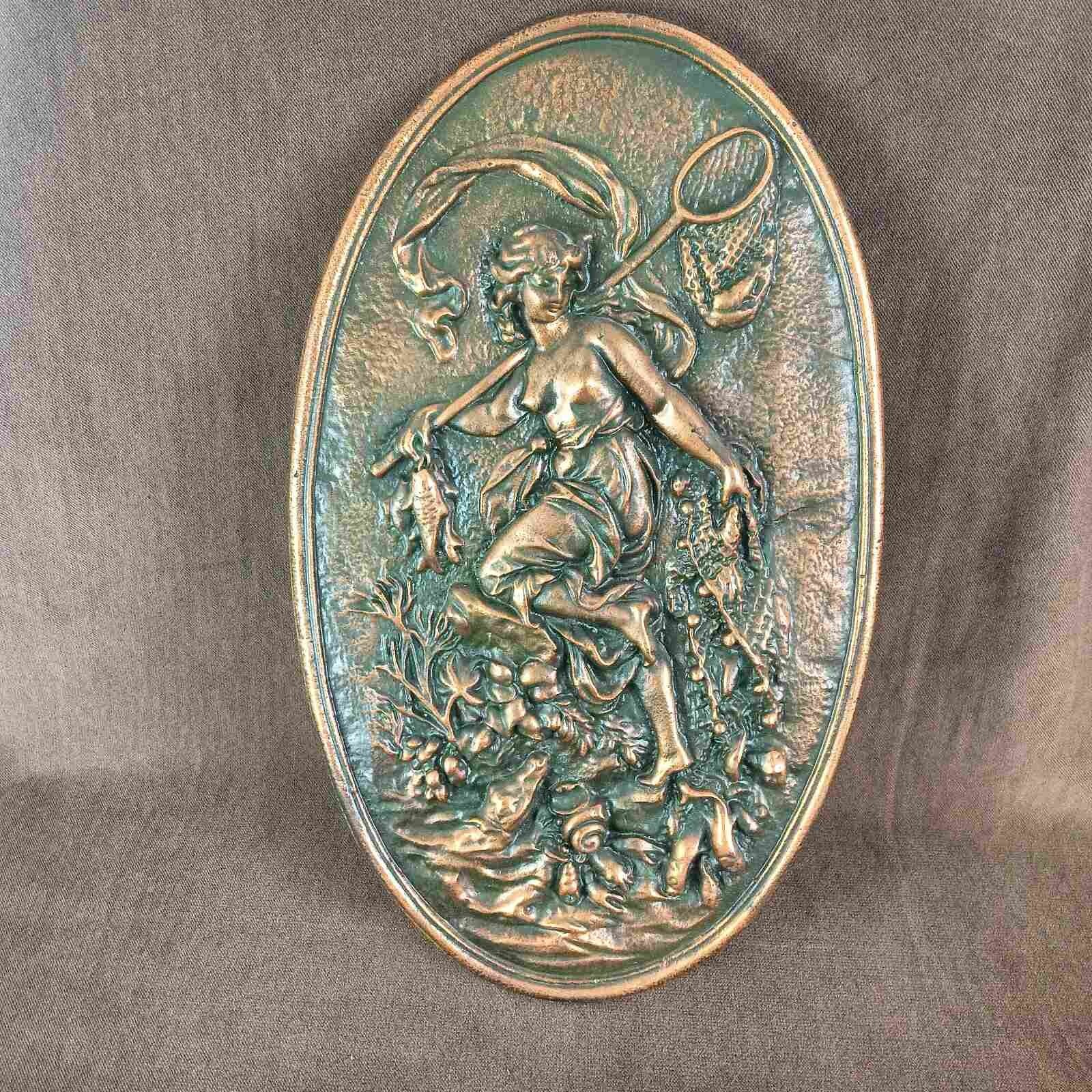 Relief artistic copper panel girl with a net