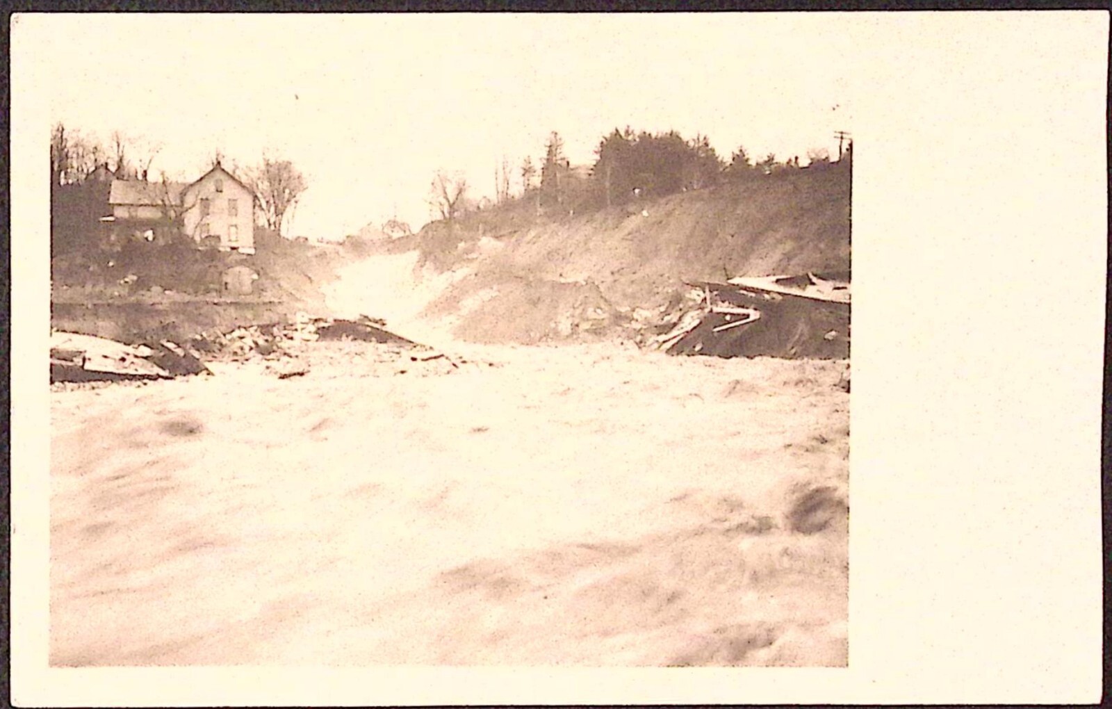1927 Proctor VT Receding Waters Road to Town Washed Out RPPC
