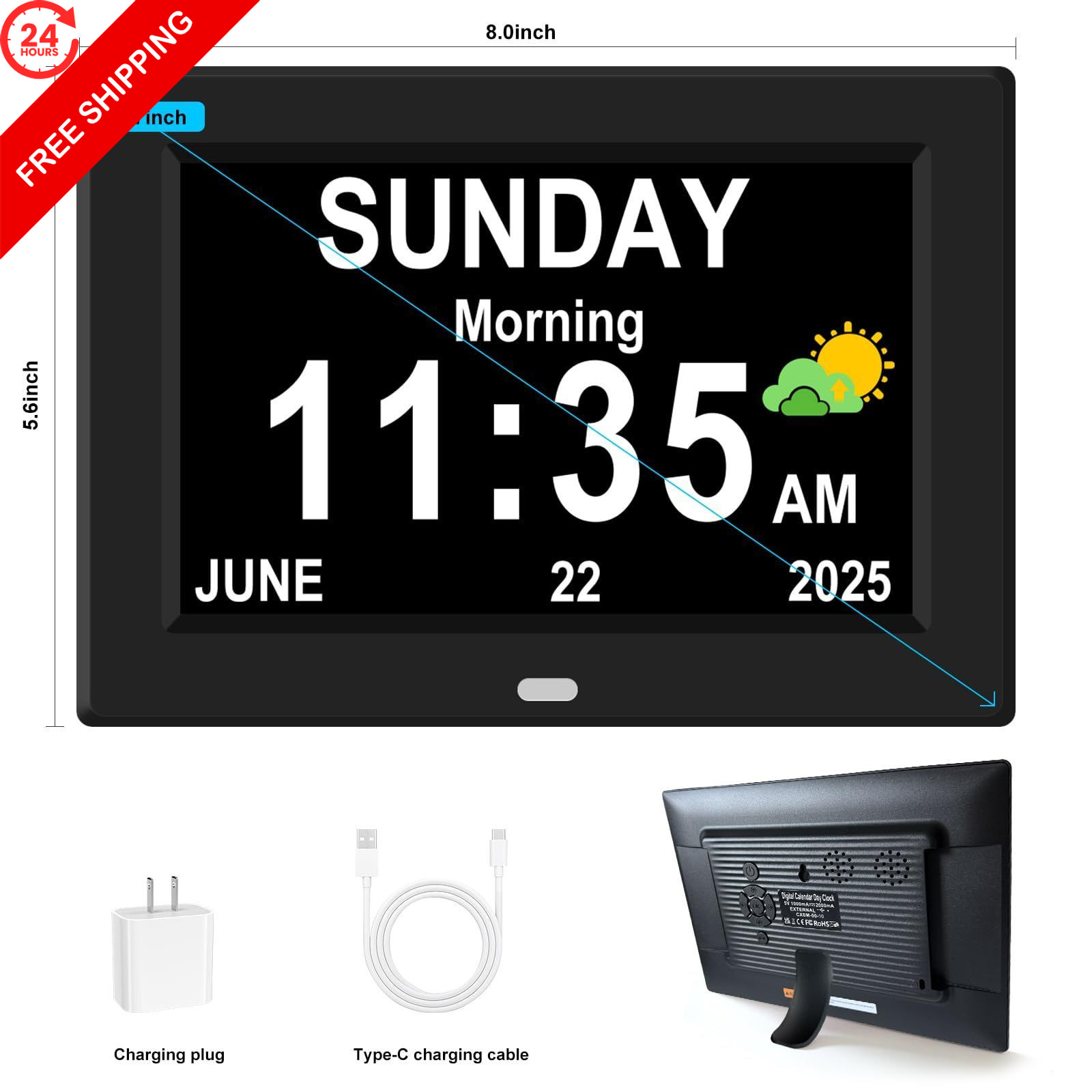 7‘’ Digital Alarm Clock for Elderly Large Display Seniors 7”, Black