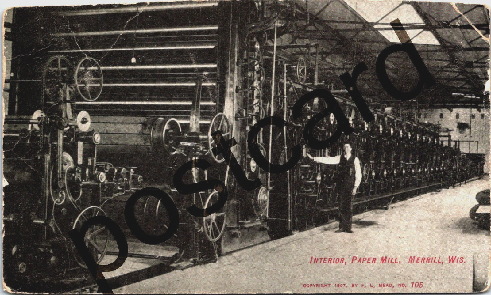 1907, INTERIOR, PAPER MILL, Merrill, WI, to Miss Lottie Diehn, postcard jj489