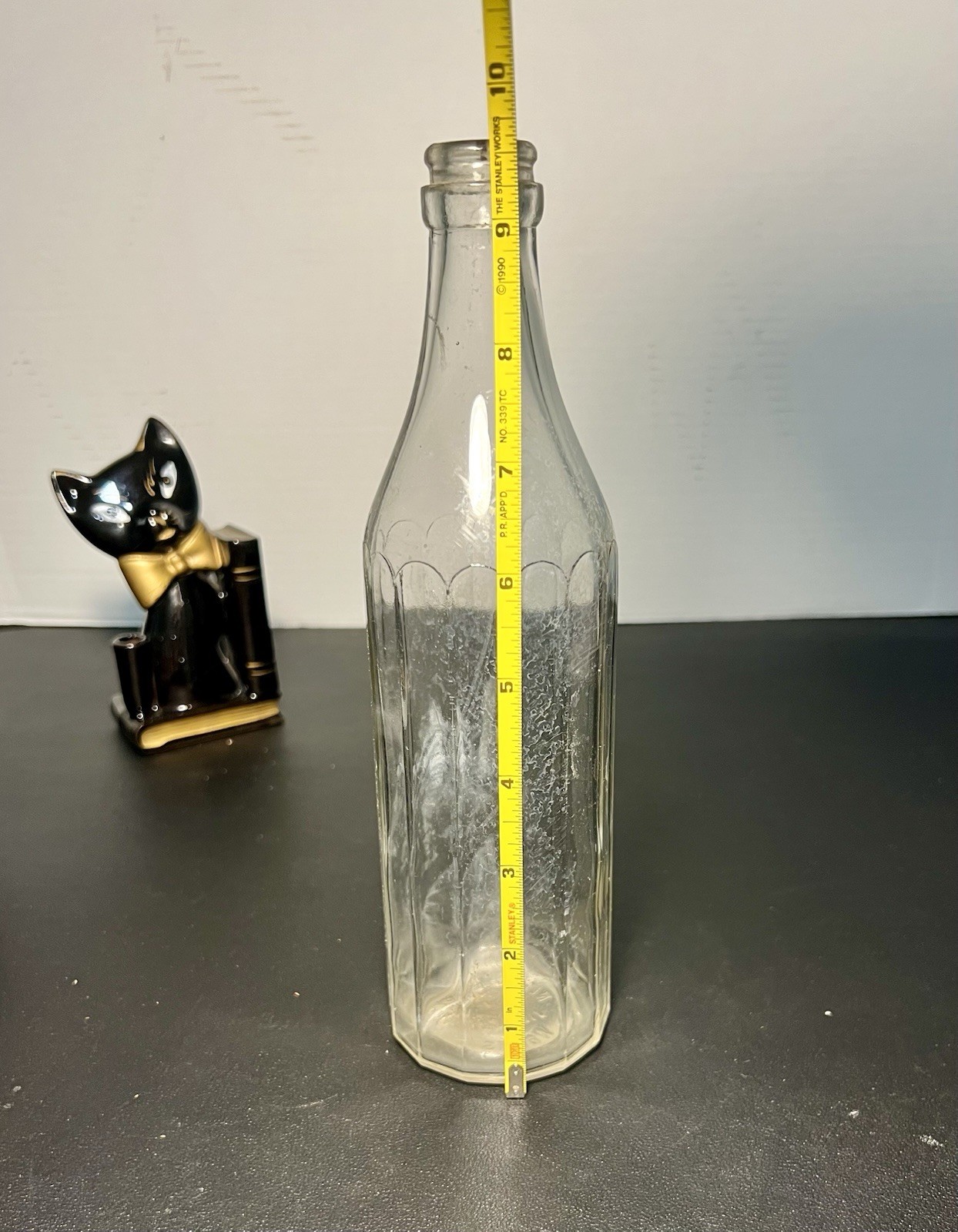 New England Vinegar Works Antique 1920s Bottle Paneled Glass Clear, 9.5”