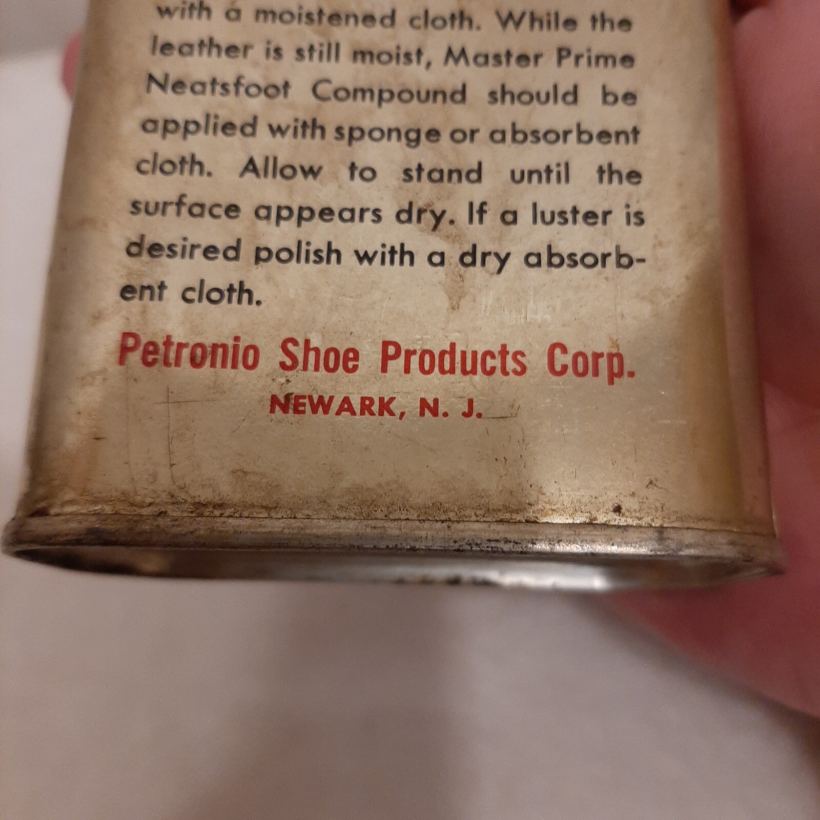 Master Prime Neatsfoot Compound Oil Tin Can With Product Petronio Shoe VTG Prop