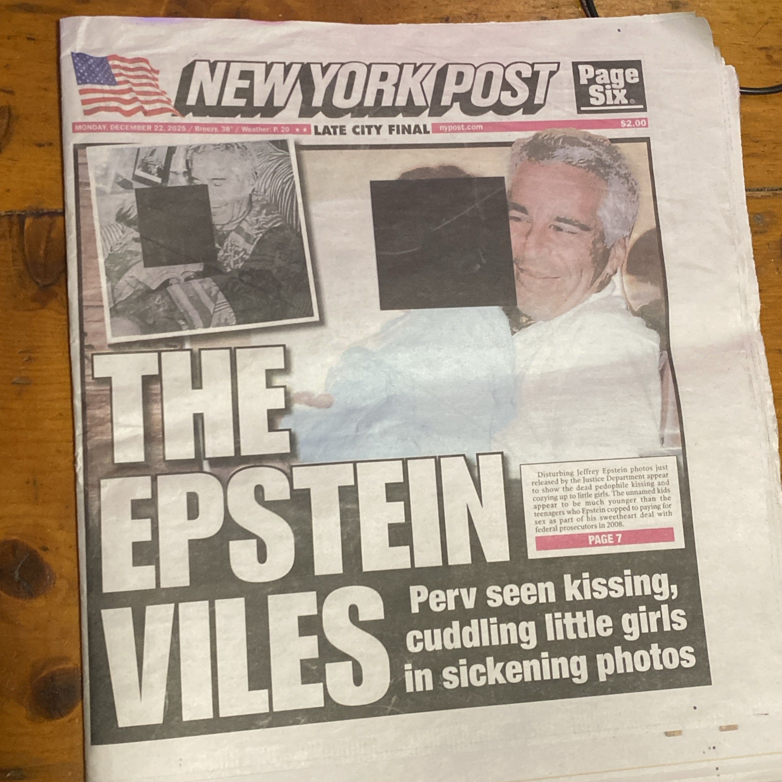 New York Post: The Epstein Files Photos. Monday December 22 2025