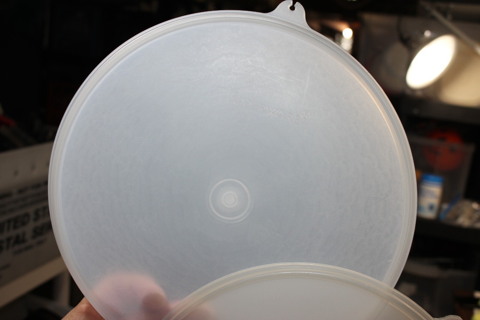 Vintage REPLACEMENT Tupperware Round W Tab Sheer Snap Seal Lid #1203 9 1/2″ diam