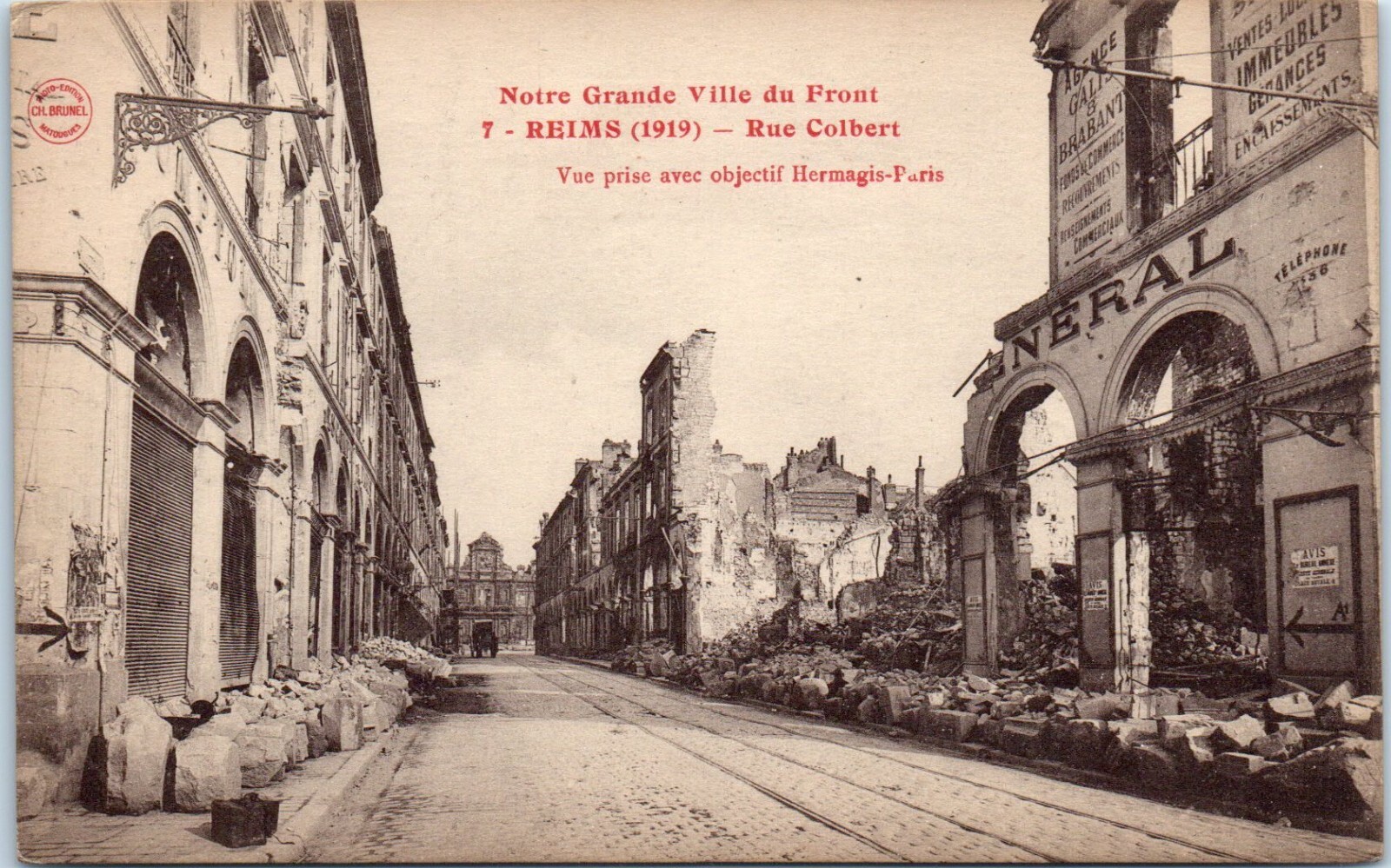 Our Great City of the Front Rue Colbert, Reims France WWI Damage 1919 Postcard