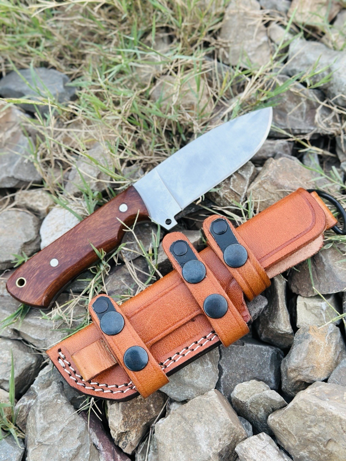 Custom Handmade High Carbon Steel Bowie Hunting Knife Rose Wood Handle W Sheath
