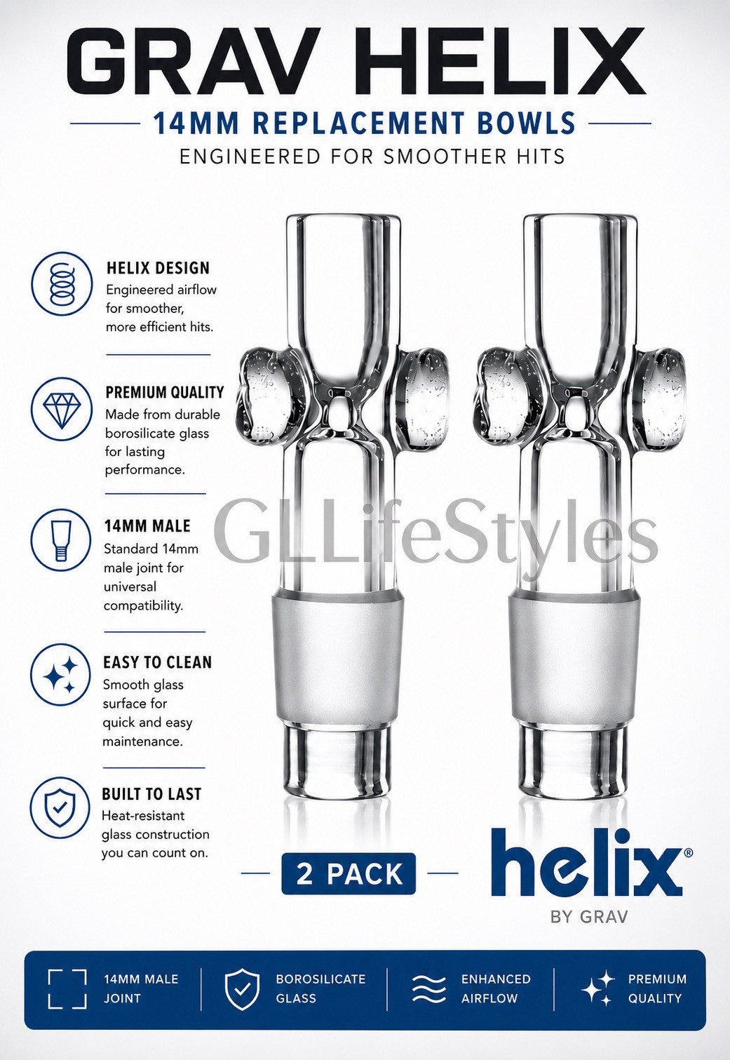 GRAV® 14mm Replacement Bowls For The Helix Water pipe, 2 PACK! Free Shipping