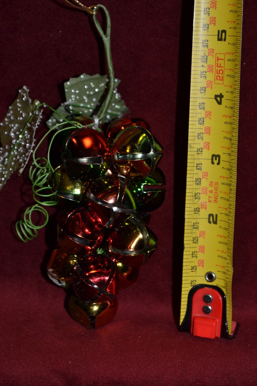 Jingle Bells Metal Tin Bunch Grape Cluster Design Christmas Hanging Cord