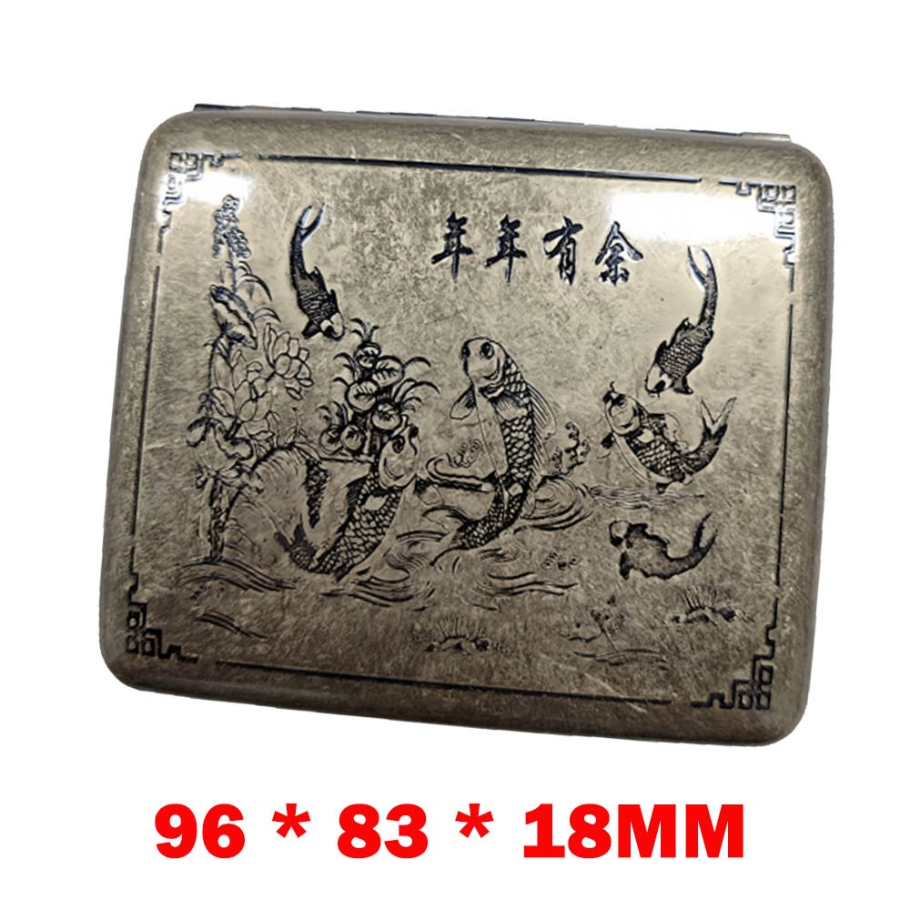 Metal Cigarette Case Box Tobacco Holder For 20pcs Vintage Cigarettes Fish US
