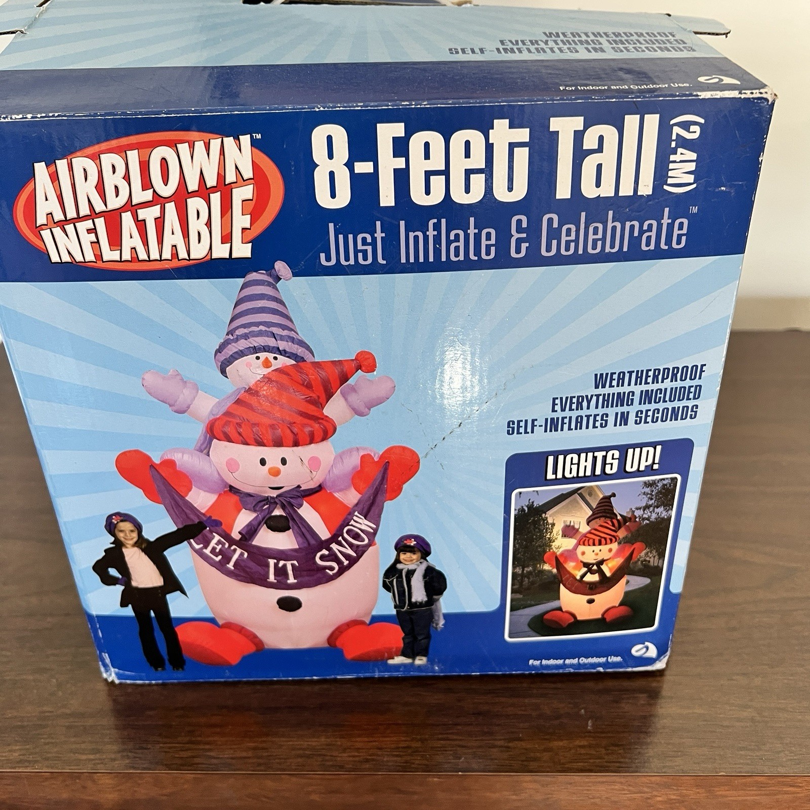 Gemmy Airblown Inflatable 8 Ft Snowman Family Let It Snow Lights Up Tested Works