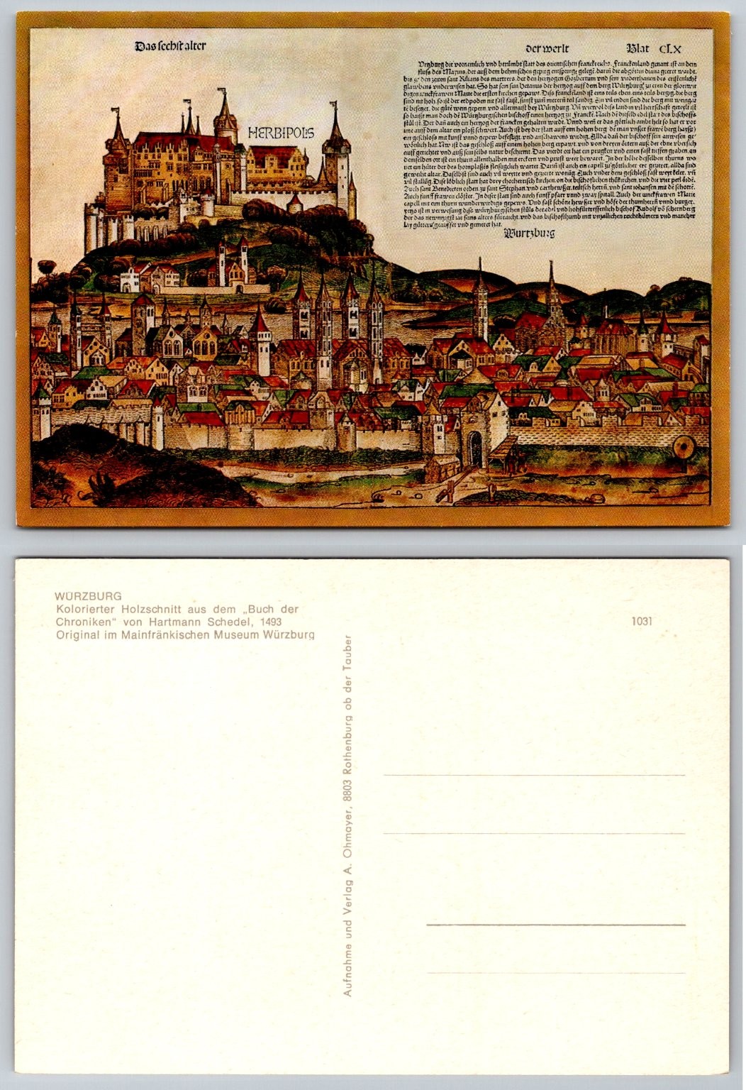 Würzburg Herbipolis 1493 Schedel’s Chronicle Woodcut Art Postcard Germany