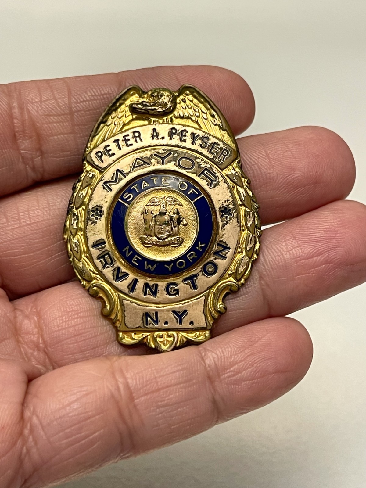 Vintage Congressman Peter A. Peyser Mayor Of Irvington, New York Enamel Badge
