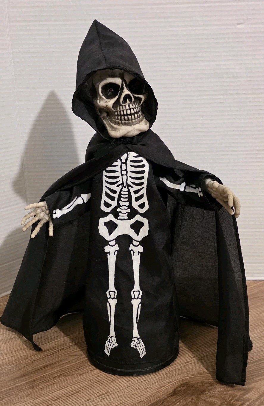 Vintage Telco Halloween Motion-Ettes 17″ Skeleton Grim Reaper Works! NO BOX