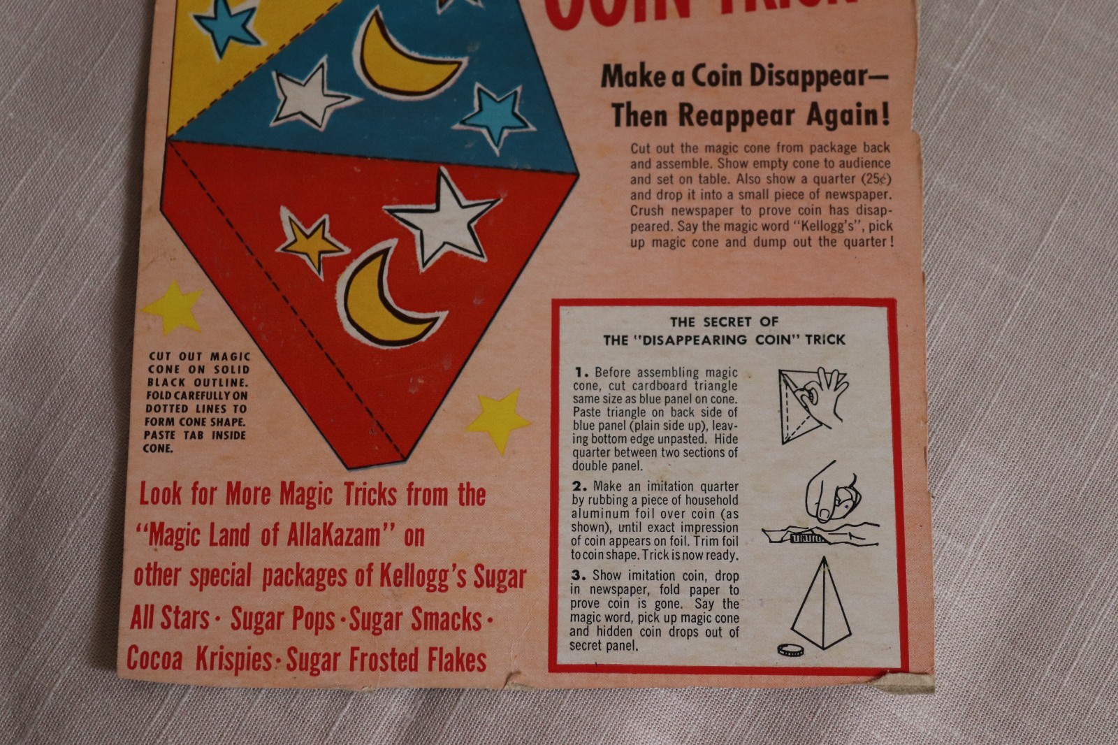 RARE* Kellogg’s SUGAR ALL STARS Cereal Box BACK w/ TV’s Magic Land of Alia Kazam