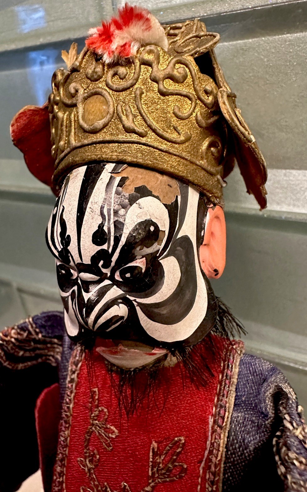 Rare Antique Masked Chinese Opera Doll Circa 1890-1910 MangPao Robe Signed
